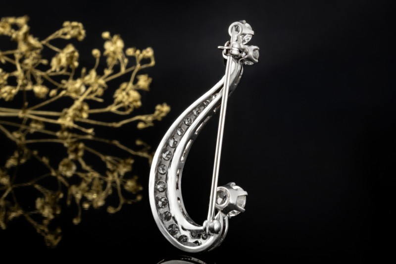 Elegante Brosche Musiknote Vintage Nadel mit Diamanten in 750er Weißgold 