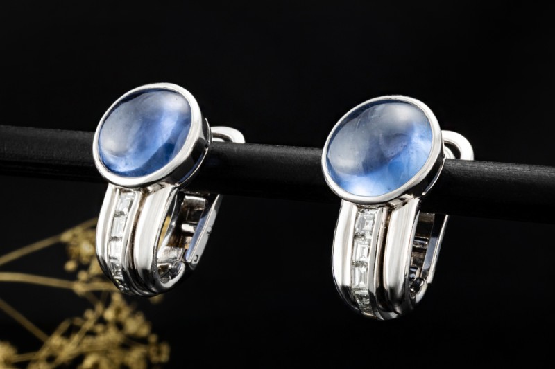 BVLGARI NY Haute Couture Ohrringe Creolen Ceylon Saphir Diamant Weißgold 