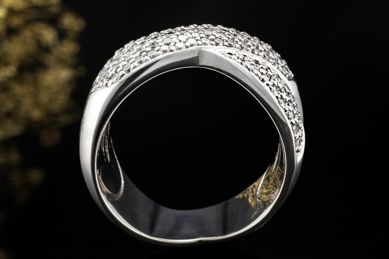 Verschlungener Doppelband Ring mit Diamanten Massive Arbeit Weißgold 750 