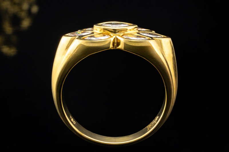 Stilvoller Ring Diamanten im Navette und Tropfenschliff in Gelbgold 750 