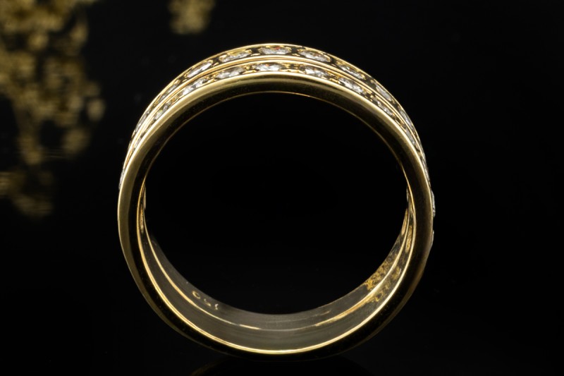 Bandring Ring mit 2 Reihen Diamanten Handarbeit in 750er Gelbgold Gr. 59 
