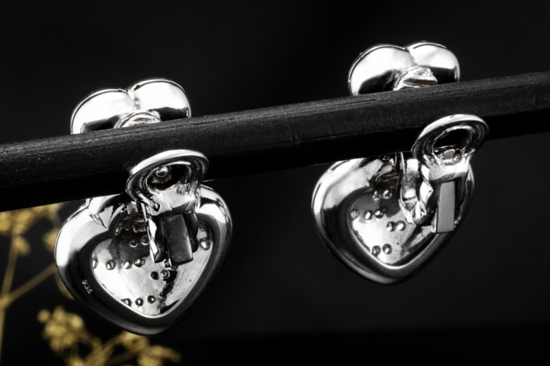 Herz Ohrringe Ohrstecker mit Clip beweglich Diamanten in 750er Weißgold 