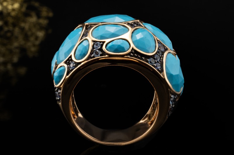 MIMÍ Milano Cocktail Ring Türkis und blauer Amethyst in 750er Roségold 