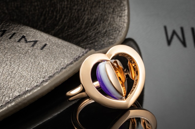 MIMÍ Milano Ring mit Lila Herz Quarzit drehbar in 750er Roségold OVP 