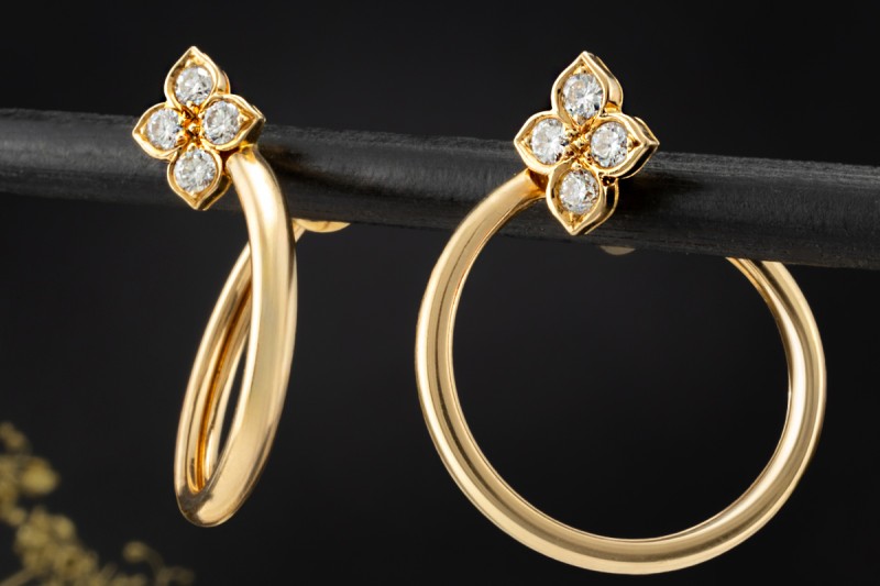 Cartier Hindu Floral Ohrringe Creolen Clips Diamanten in 750er Gelbgold 