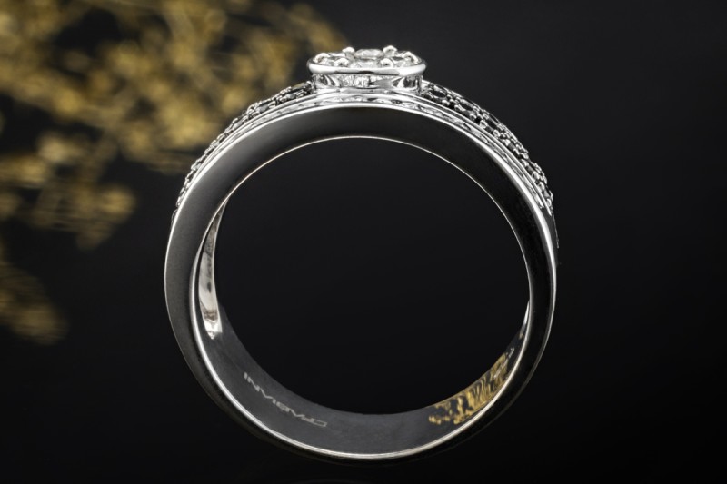 FABIANI Ring Bandring mit schwarzen und weißen Diamanten in Weißgold 585 