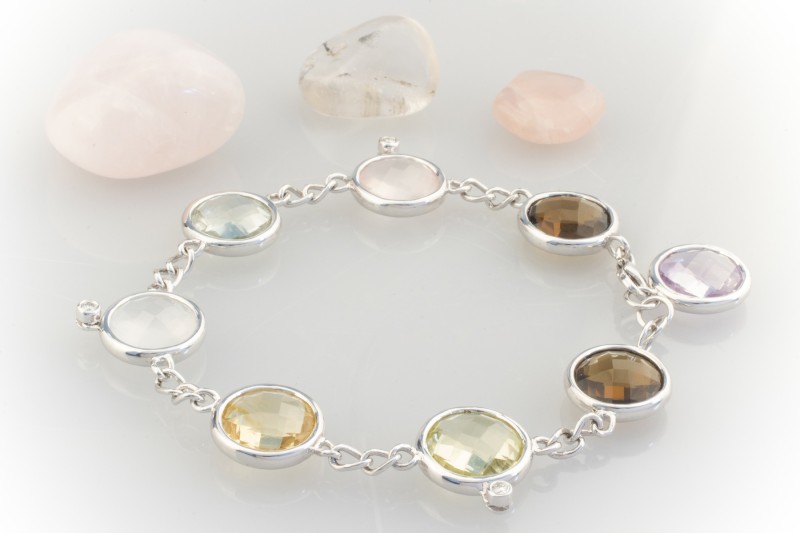 Armband Farbenfroh mit Quarz und Diamanten in 750er Weißgold 