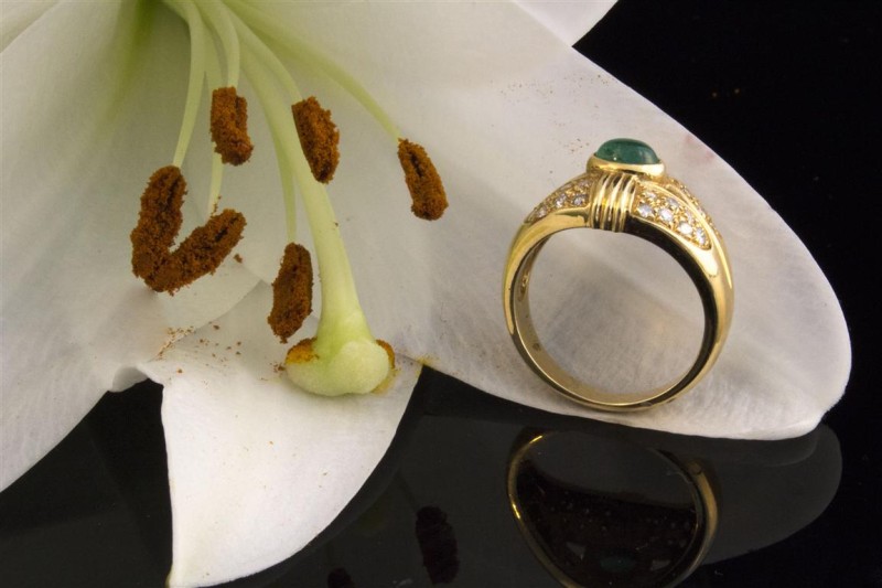 Smaragd Ring mit Diamanten Brillanten in 750er Gelbgold 