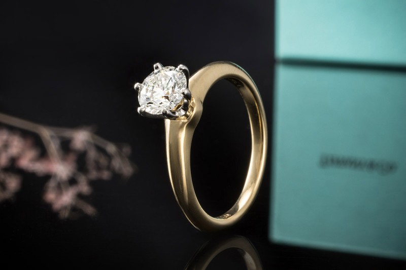 Tiffany & Co Solitär Ring Setting mit Diamant 0,79 Ct in Gelbgold Platin 