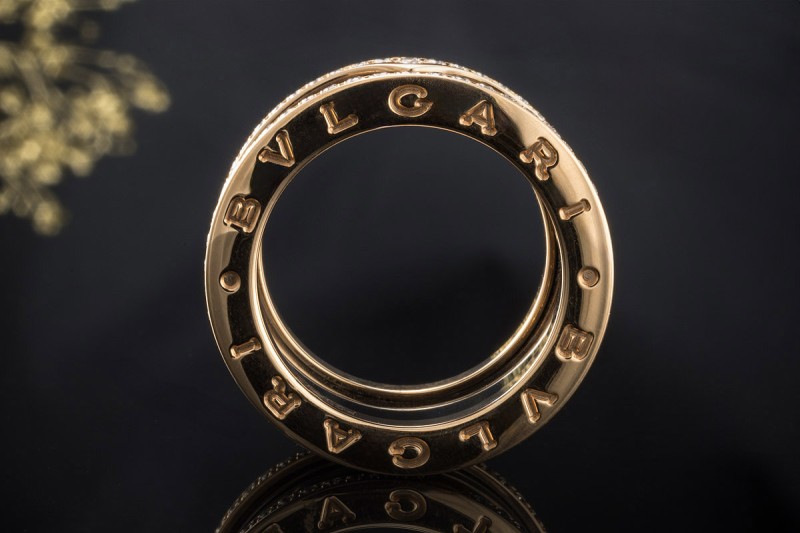 BVLGARI B.zero1 4-Band Ring Schwarze Keramik Diamanten 750er Roségold 53 
