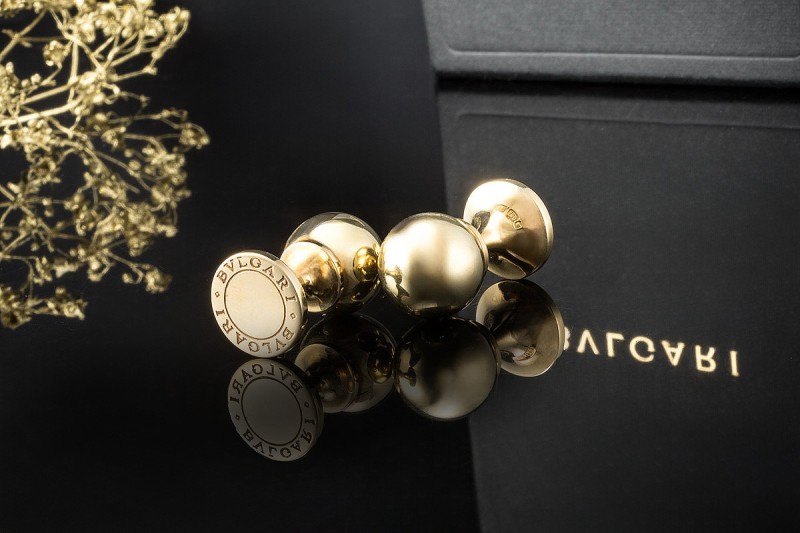 BVLGARI Manschettenknöpfe Runde Klassiker Massiv in 750er Gelbgold OVP 