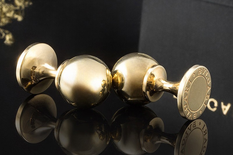 BVLGARI Manschettenknöpfe Runde Klassiker Massiv in 750er Gelbgold OVP 