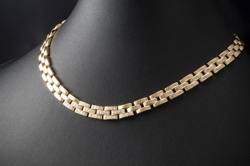 Cartier Collier Kette Maillon Panthère mit Diamanten in 750er Gelbgold 