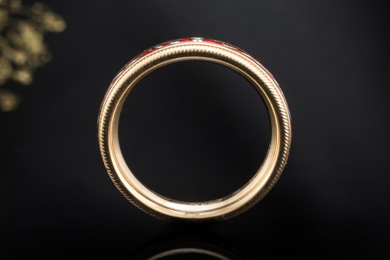 Wellendorff Ring Chili Rot Drehring mit Diamant in 750er Gelbgold Gr. 61 