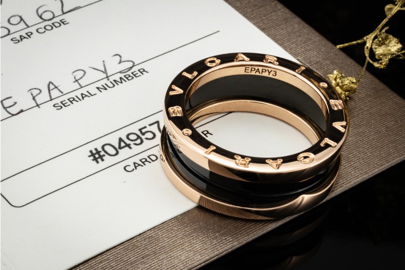 BVLGARI B.zero1 2-Band Ring Schwarze Keramik in 750er Roségold Full Set 