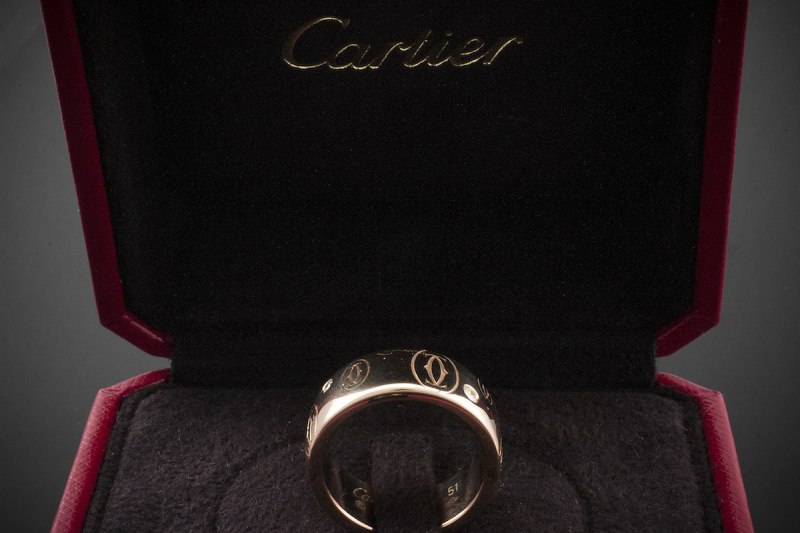 CARTIER Ring CC Logo mit Brillanten in 750er Rotgold Gold Gr. 51 