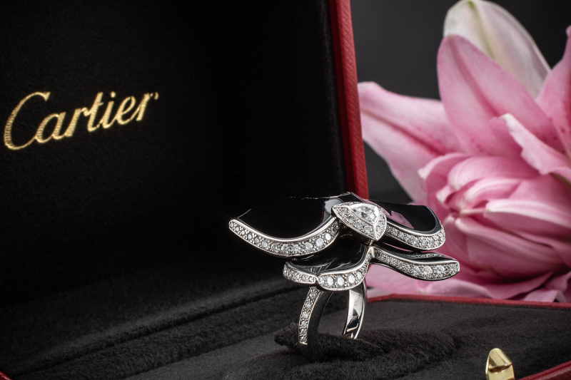 Cartier Ring Caresse DOrchidées Schwarzer Onyx und Diamanten in Weißgold 