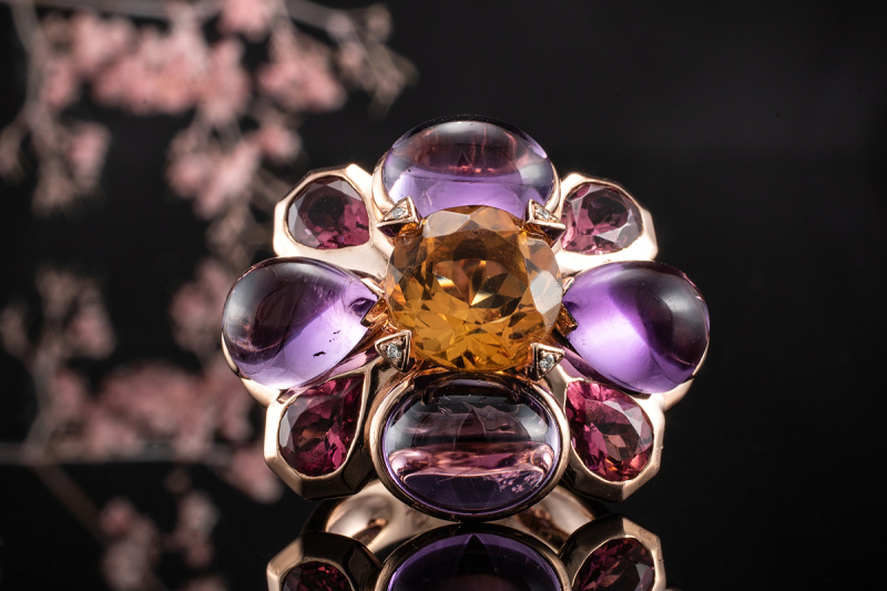 Chanel Coco Kollektion Ring Amethyst Citrin Turmalin Rotgold Rosegold 51 