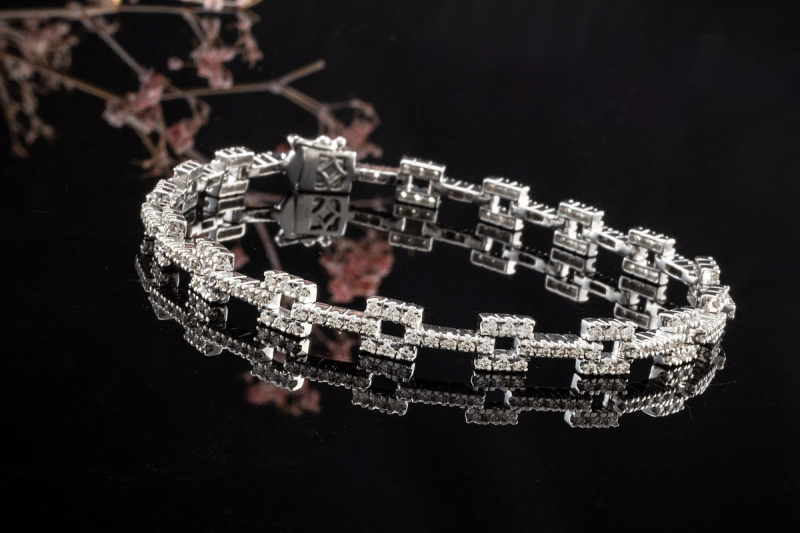 Diamant Armband Eckiges Glieder Design mit Brillanten in Weißgold 750 