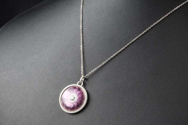 Victor Mayer Collier Kette Emaille Lila Diamanten Weißgold 750 Limitiert 