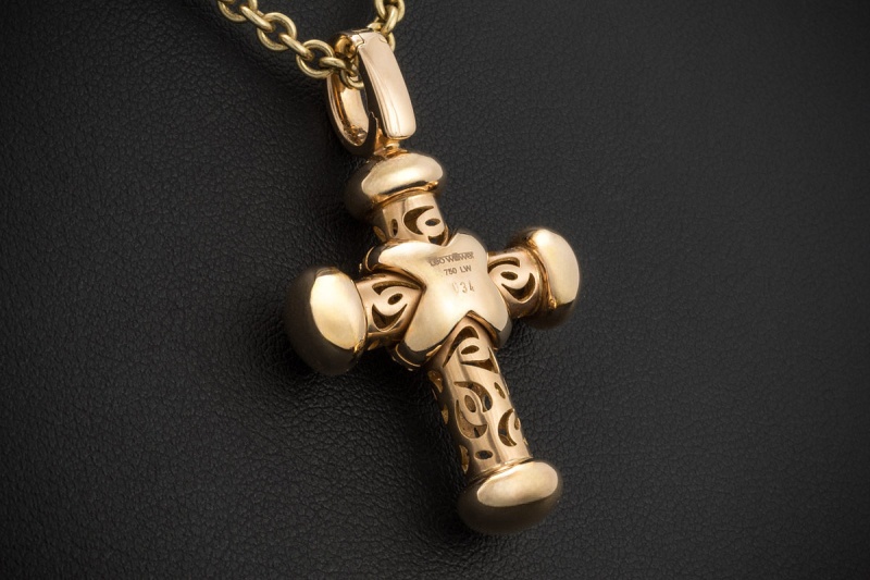 Leo Wittwer Kreuz Anhänger mit 0,34 Ct. Diamanten 43 mm in Roségold 750 