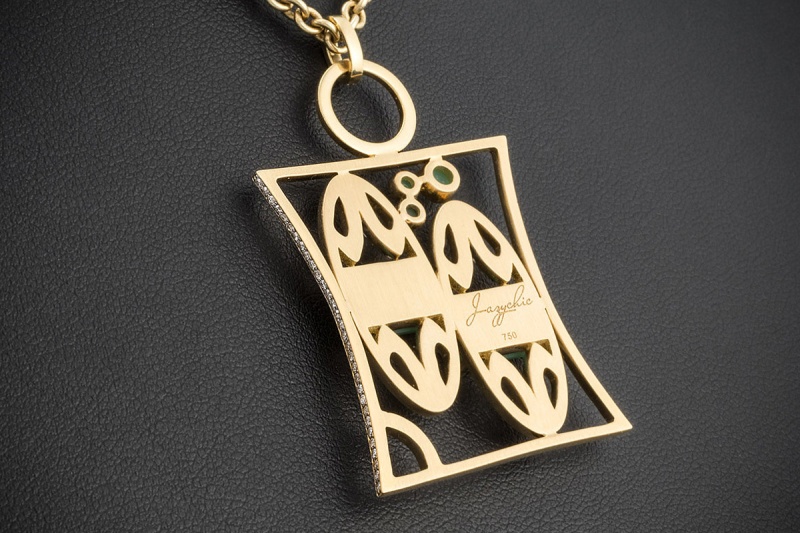 Jazychic Zwillinge Sternzeichen Anhänger Chrysopras Diamanten Gelbgold 