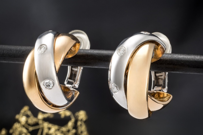 Creolen Ohrclips mit Diamanten Massiv in Roségold Weißgold Gelbgold 750 
