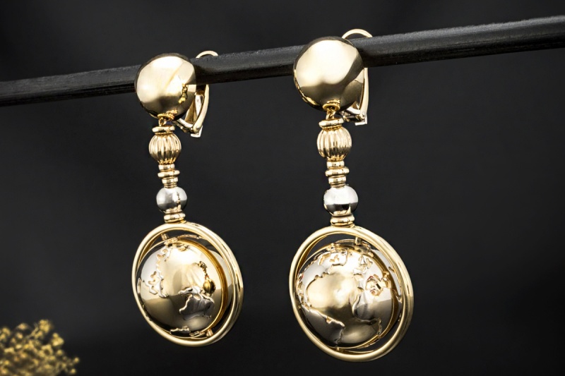 Wempe Ohrringe Weltkugel Planeten Globus beweglich in 750er Gold Bicolor 