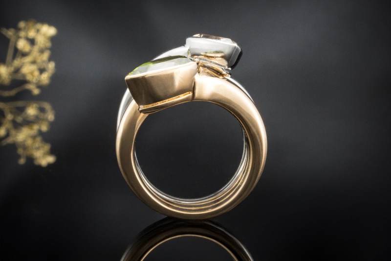 Georg Hornemann Ring Schlange Peridot Rauchquarz 750er Roségold Weißgold 