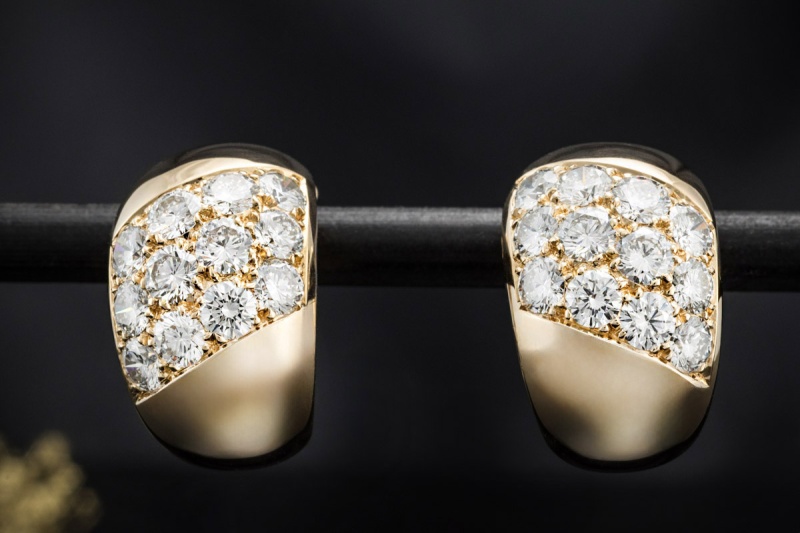 Cartier Bombé Ohrringe Vintage Creolen Große Diamanten in 750er Gelbgold 