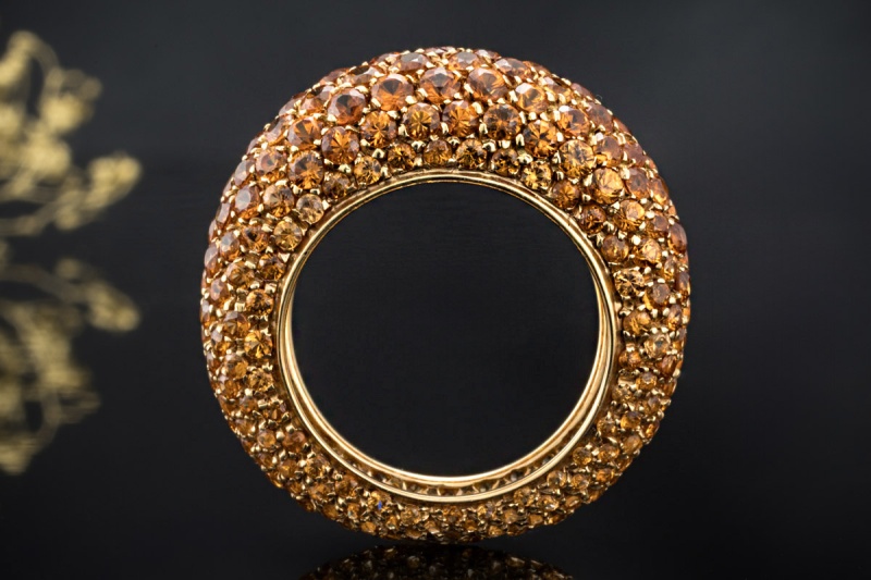 Ring Cocktailring Madeira Citrin goldiges Orange rundum in Gelbgold 750 