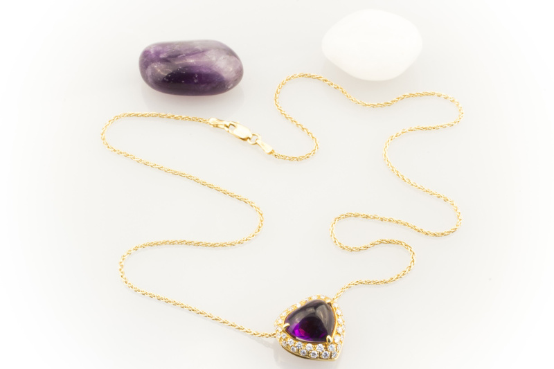 Amethyst HERZ Collier Kette Anhänger mit Brillanten 750 Gold  