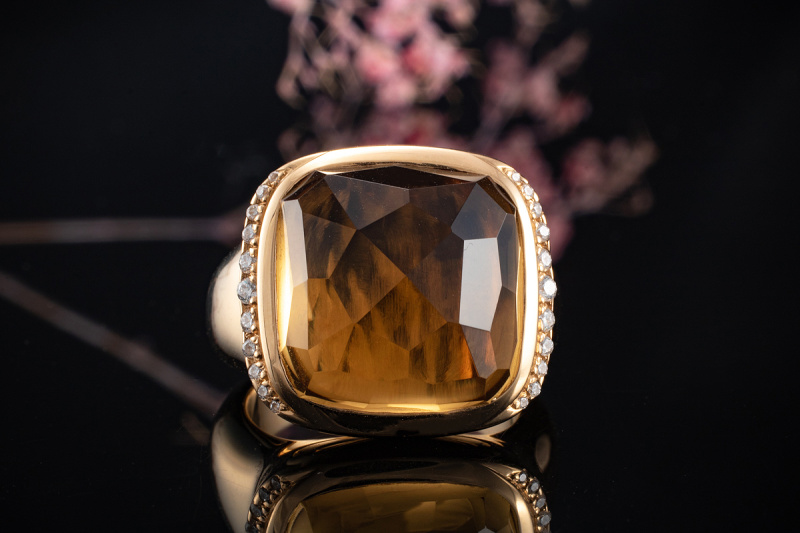 Wempe by Kim Ring Corolle mit Quarz und Diamanten 750er Rosegold Rotgold 