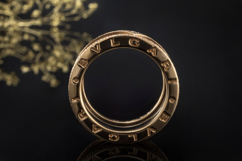 BVLGARI B.zero1 4-Band Ring Schwarze Keramik Diamanten 750er Roségold 57 