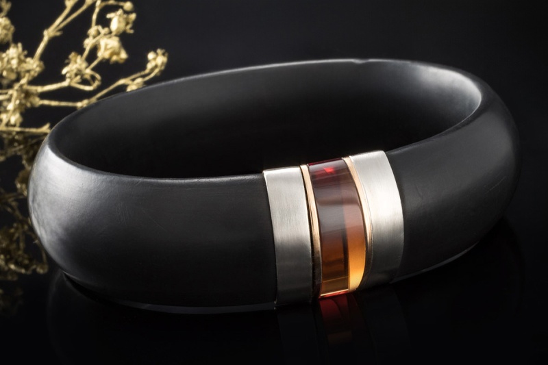 Bunz Design Armreif mit Citrin in Kautschuk an 750er Roségold und Platin 