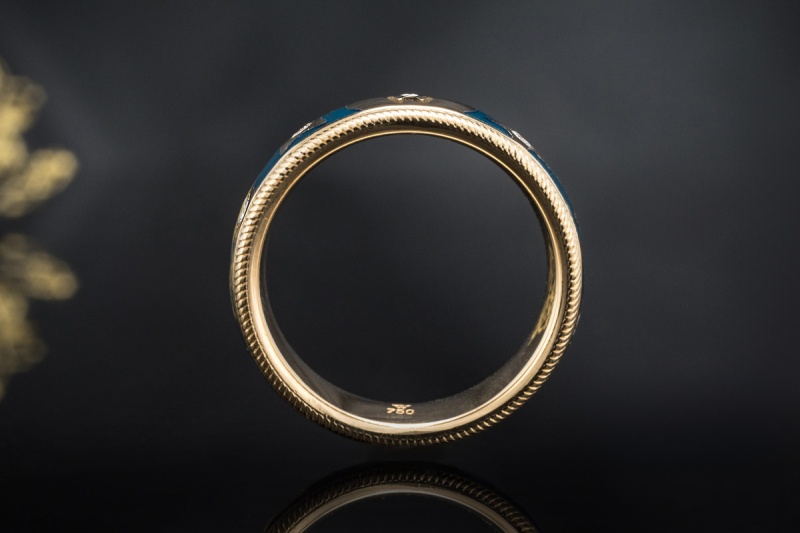 Wellendorff Vintage Ring Sternenhimmel Blau mit Diamanten 750er Gelbgold 