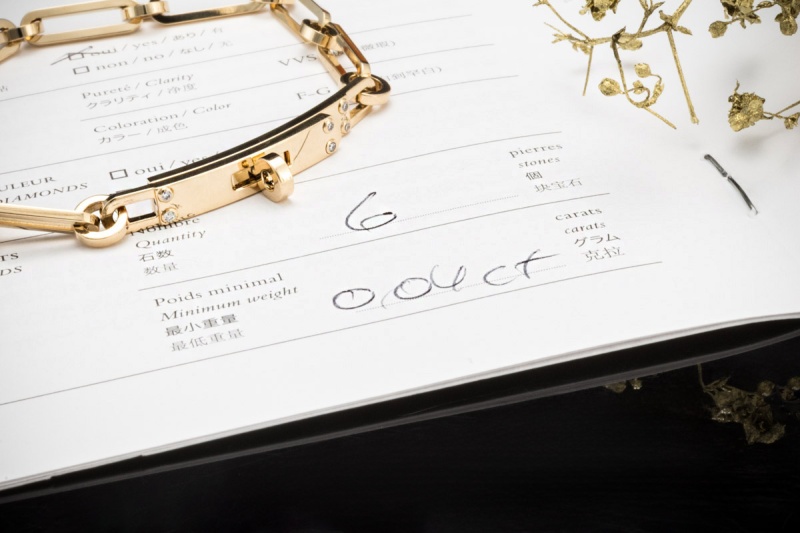 Hermès Armband Kelly Chaîne kleines Modell mit Diamanten 750er Gelbgold 
