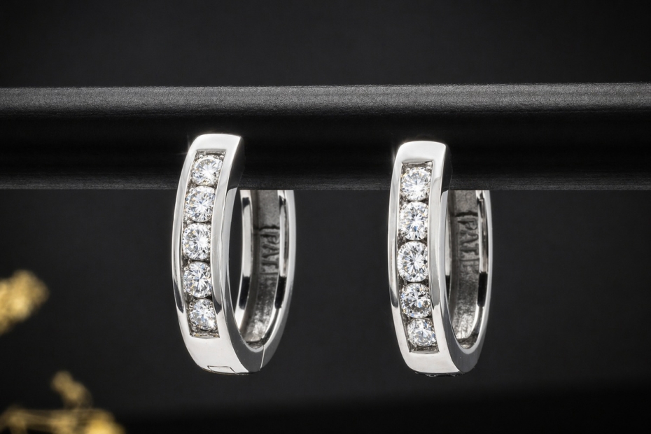 Klassische Creolen Ohrringe Ohrstecker mit Diamanten in 750er Weißgold 