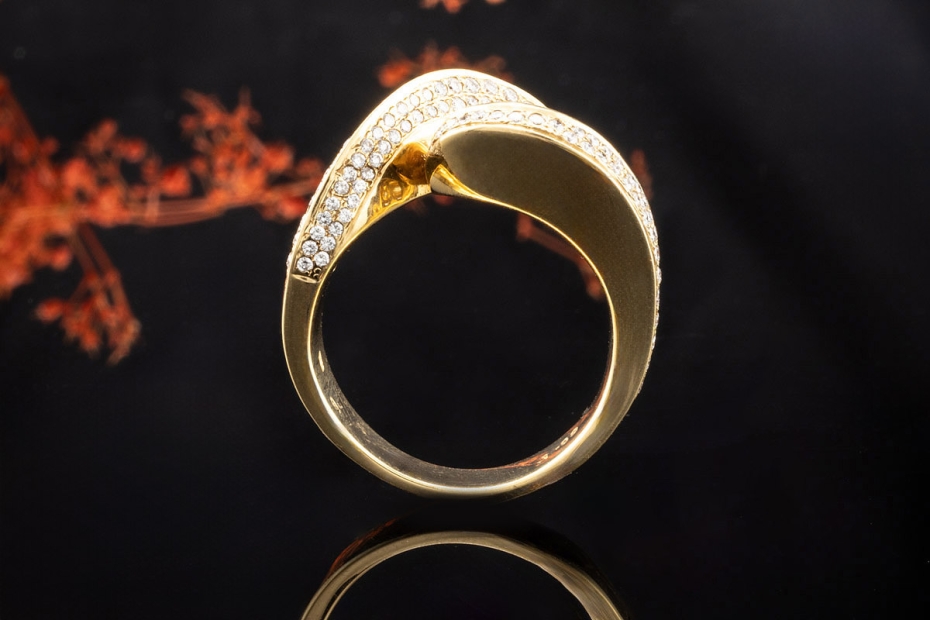 Diamant Ring Schwungvolle Arbeit 3-dimensional 1 Ct. Diamanten Gelbgold 