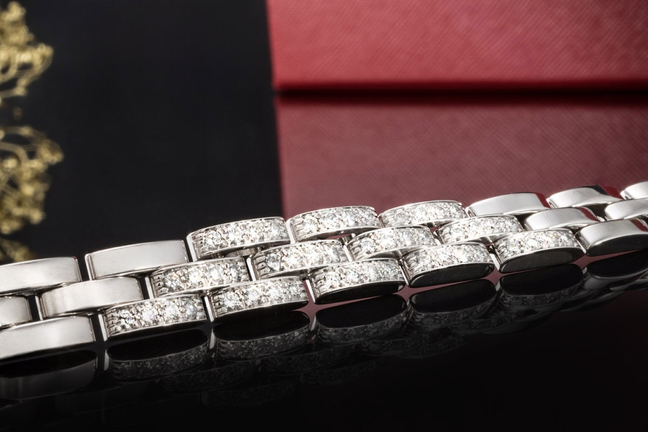 Cartier Armband Maillon Panthère mit 48 Diamanten Weißgold 750 18,5 cm 