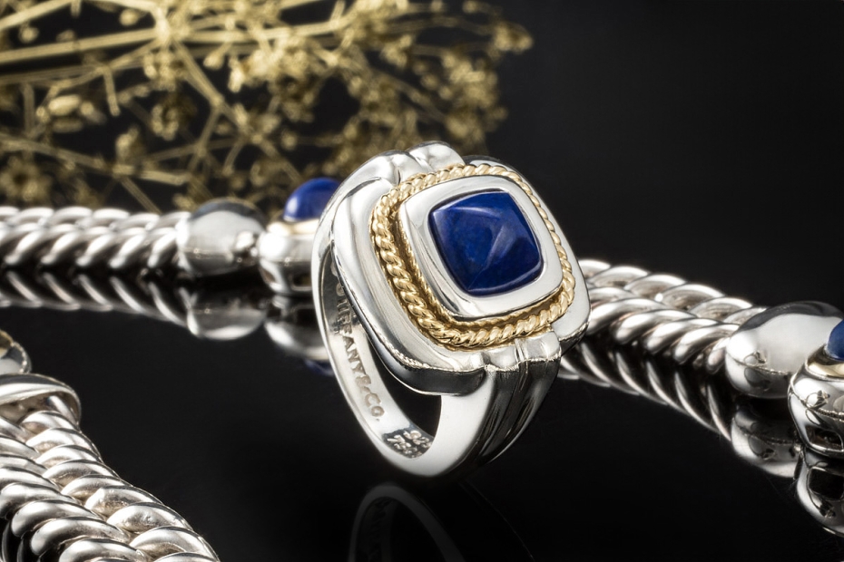 Tiffany & Co Schmuckset Vintage Collier Ring Lapislazuli Silber und Gold 