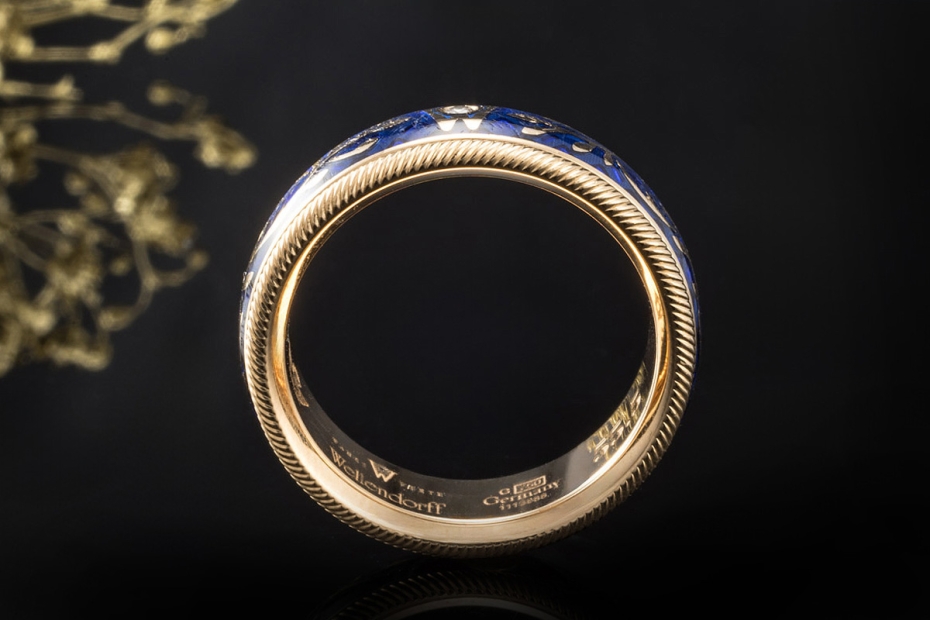 Wellendorff Ring vergissmeinnicht Drehring Diamant Gelbgold 750 Gr. 55,5 