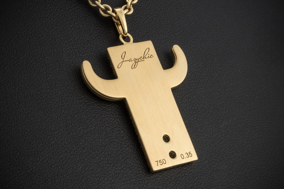 Jazychic Stier Sternzeichen Anhänger Blaue Saphire Diamanten in Gelbgold 