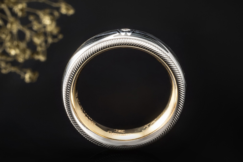 Wellendorff Ring Engelskraft Schwarz Drehring Diamant in 750er Weißgold 