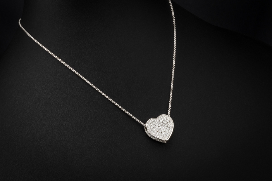 Al Coro Herz Collier Kette mit Anhänger mit Diamanten in 750er Weißgold 