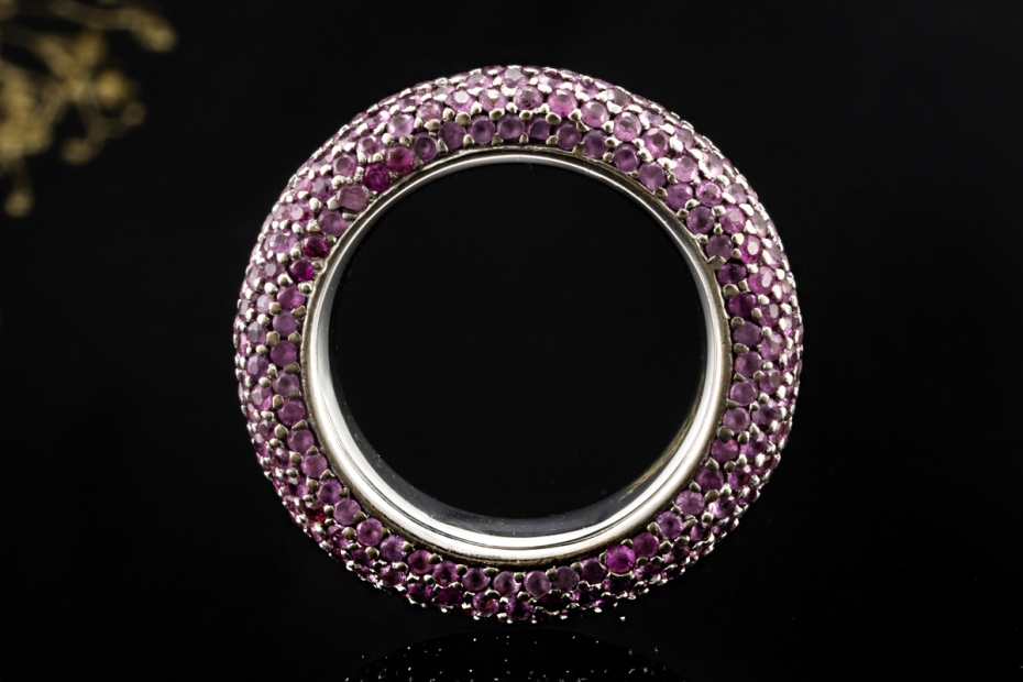 Memoire Ring mit Pavé Amethyst rundum massiv in 750er Weißgold Größe 56 