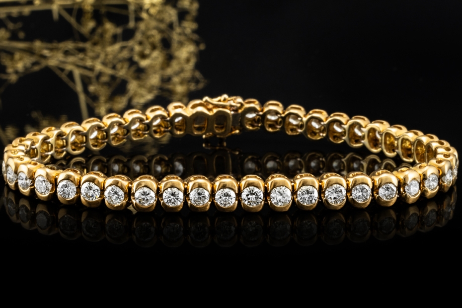 Klassisches Luxus Tennisarmband Armband 4,35 Ct. Diamanten Gelbgold 750 