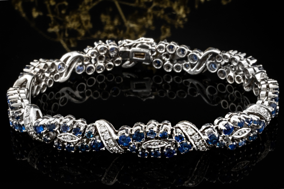 Saphir Armband Klassische Goldschmiedearbeit mit Diamanten Weißgold 750 
