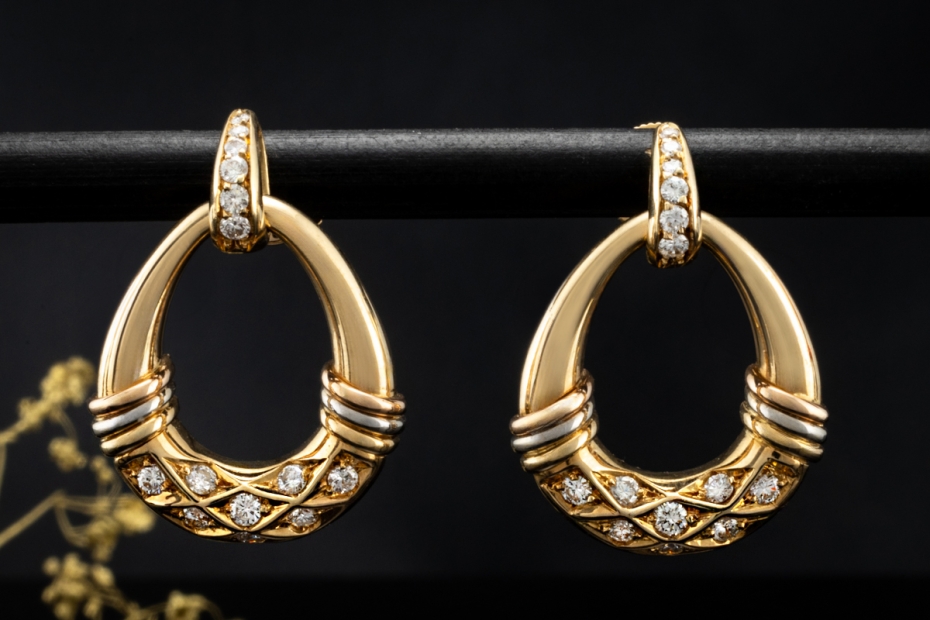 Cartier Trinity Vintage Ohrringe Hängeohrringe Diamanten in Gelbgold 750 