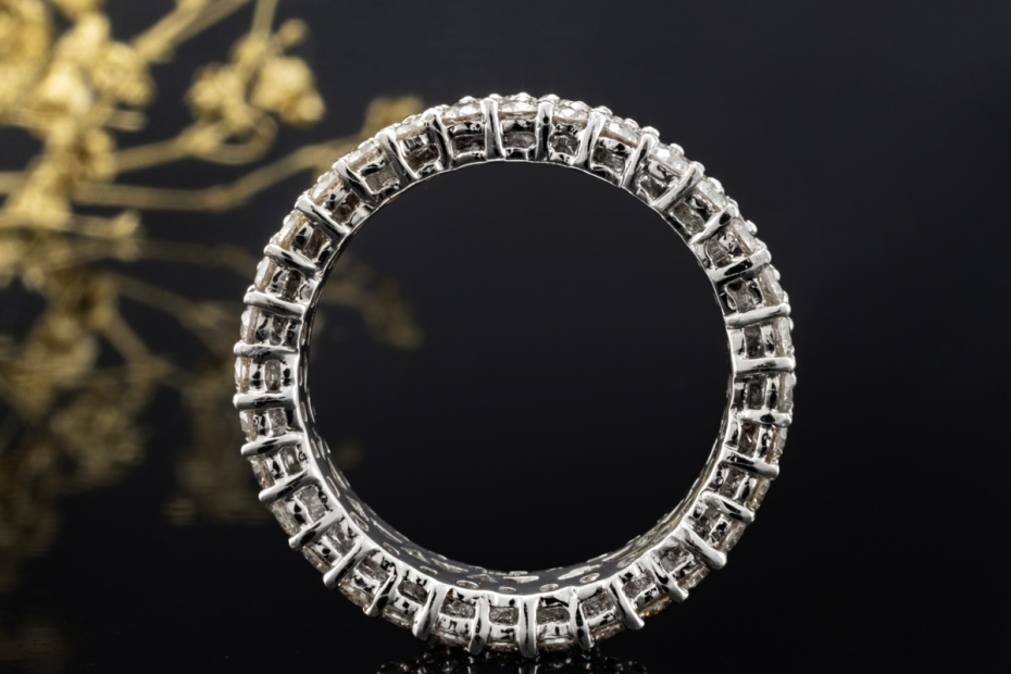 Memoire Ring Bandring mit 3 Reihen Diamanten in 750er Weißgold Größe 55 
